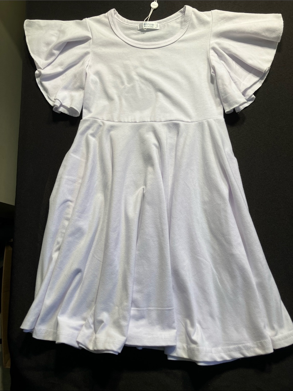 Girls White Flutter-Sleeve Twirl Dress